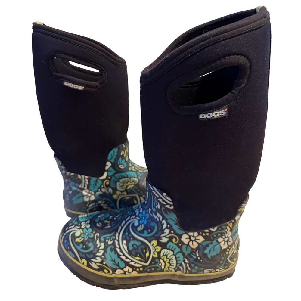 Bogs Classic High Tuscany Women 9 Rain Boots Paisley Blue Floral Waterproof